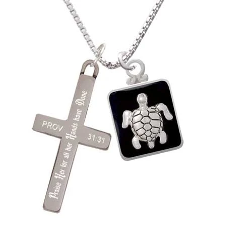 Turtle on Black Frame - Praise Her - Cross Necklace (1)