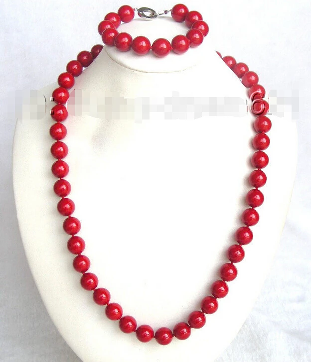 

Free shipping@@@@@ Wonderful 26"14mm red round south seashell pearls necklace a set a0352