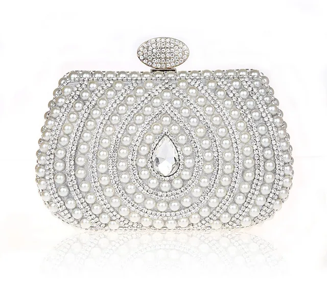 Pearl Beaded Crystal Evening Clutch Purse, White Pearl Wedding Clutch ...