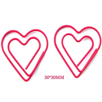 

100 pcs red office paper stationery paper clip Red heart shape 30x30mm small clips