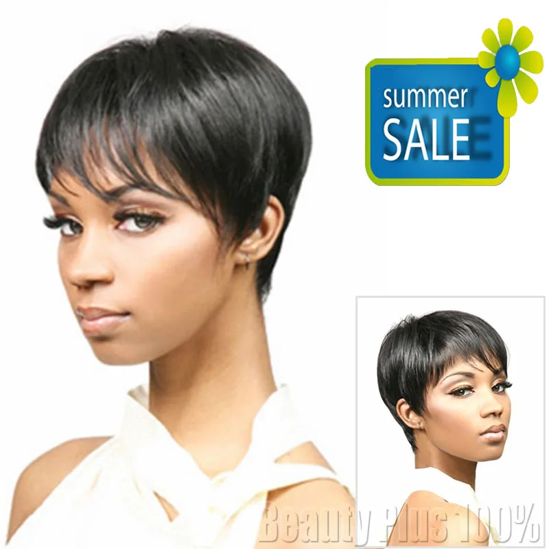 Modern Lady's wigs Black Short Straight Synthetic Wigs with Heat