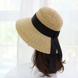 Летние соломенные Шапки для Для женщин широкими полями, пляжная шляпа от солнца сомбреро Mujer шляпа Канотье