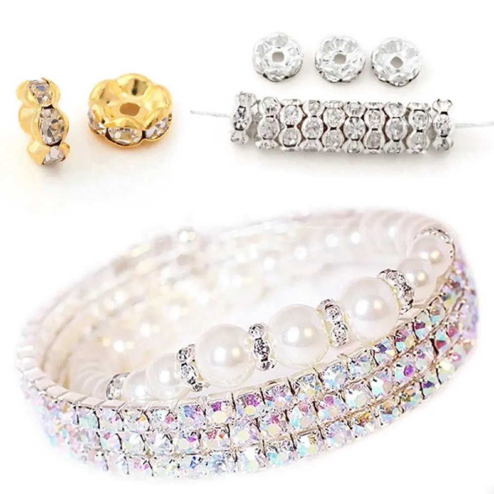 100pcs Crystal Round Garment Beads 8x8mm Wavy Spacer Silver Plated