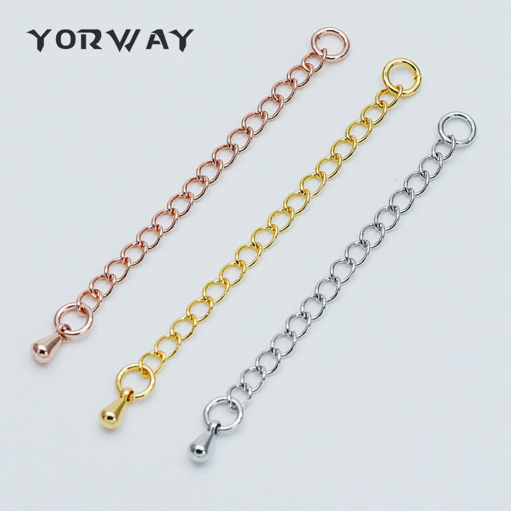 

10pcs/lot Extender Chain with Teardrop Charm 60mm, Gold/ Rhodium/ Rose Gold plated Brass, Extension Chain with Jump Ring (GB-356