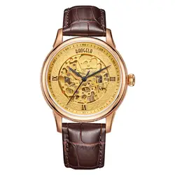 Мужские часы автоматические механические часы Холлоу водонепроницаемые мужские часы CITIZEN Роскошные модные золотые кожаные Наручные часы