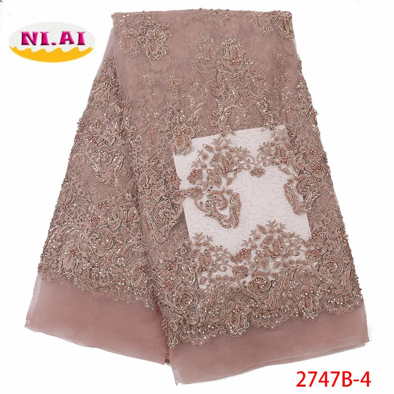 

Handmade African Lace Fabric 2019 High Quality French Beaded Lace Fabric Nigerian Lace Fabric For Wedding Party Dress XY2747B-4