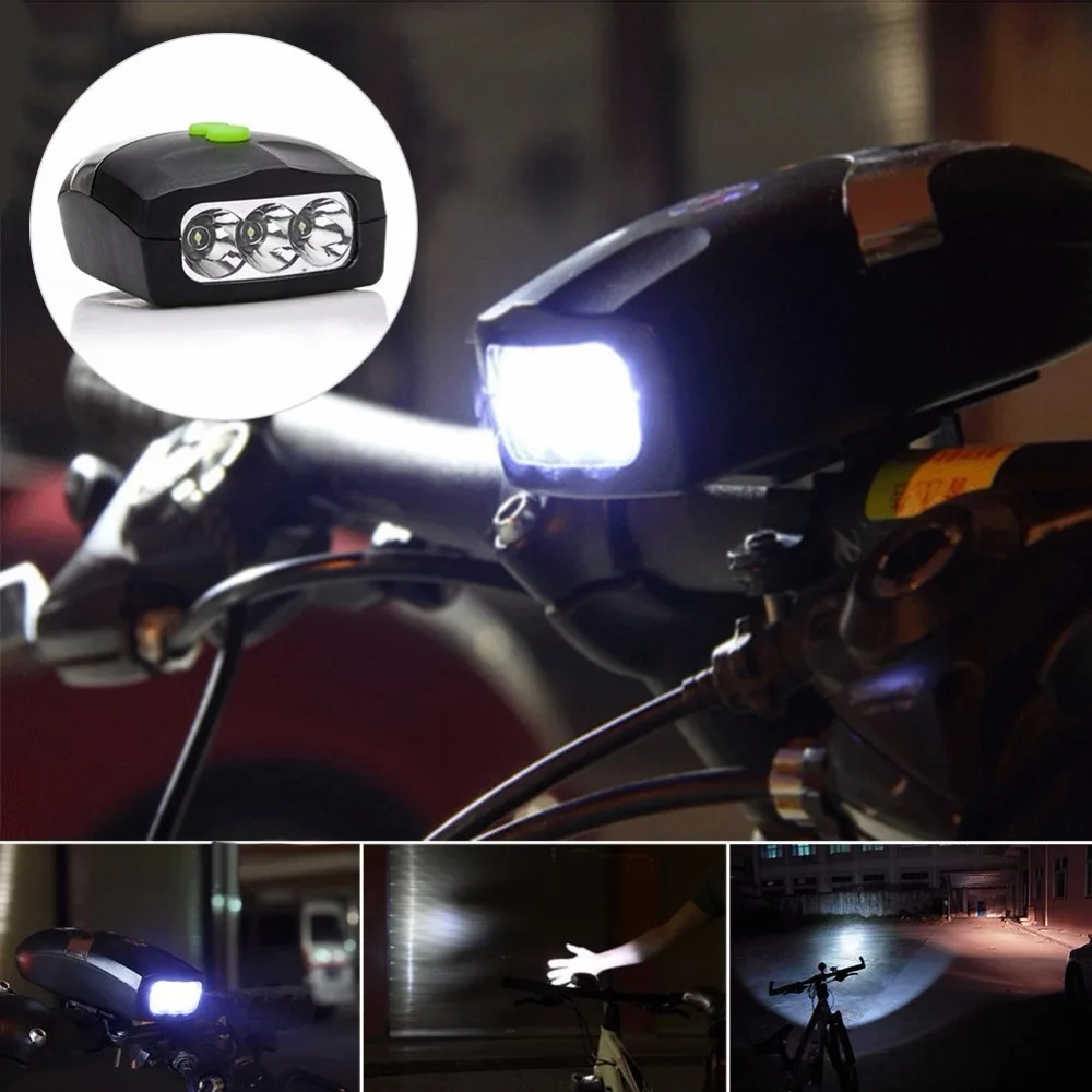 Best 3 LED Bike Light Set Bicycle Light White Front Head Light Cycling Lamp + Electronic Bell Horn Hooter Siren Waterproof 8