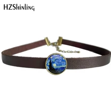 Новинка, подвеска с изображением Ван Гога, звездная ночь Винсента, ювелирное изделие, кожаное колье, ожерелье, подарки для женщин