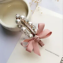 Модная обувь ручной работы лента бантики с Горным хрусталём заколки для волос с жемчугом для девочек зажим «утиный клюв» хрустальные шпильки для волос заколка-пряжка