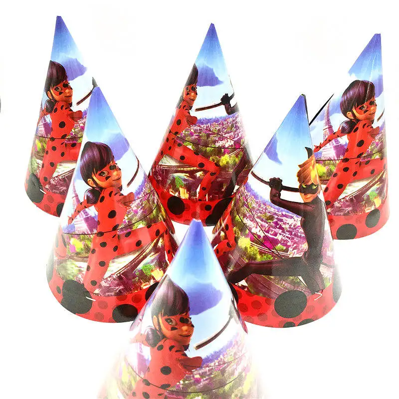 6pcs/lot Miraculous Ladybug Cartoon Cap Child Birthday Party Baby