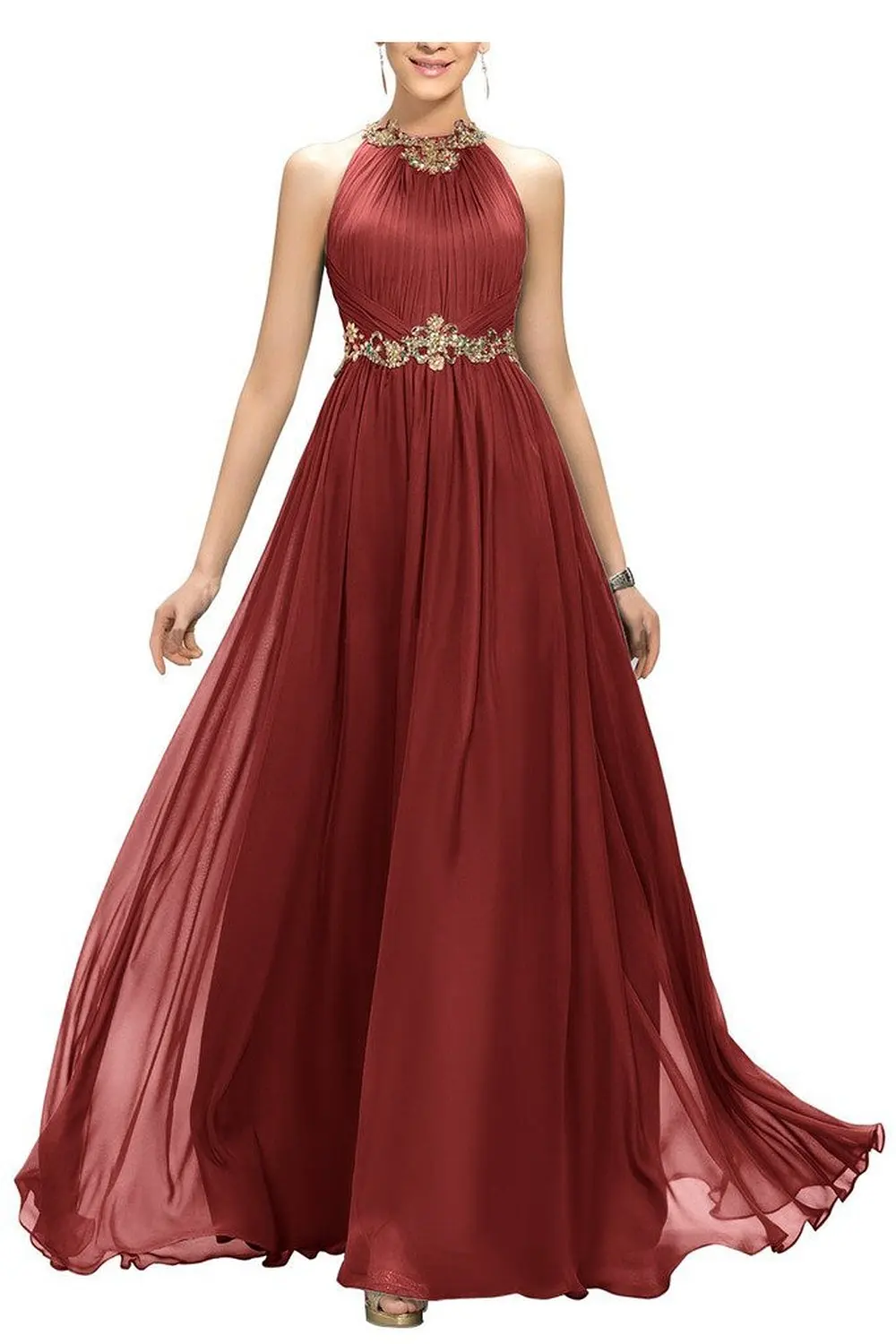 Nitree Beaded Long Evening Dress with Gold Beltevening dresslong