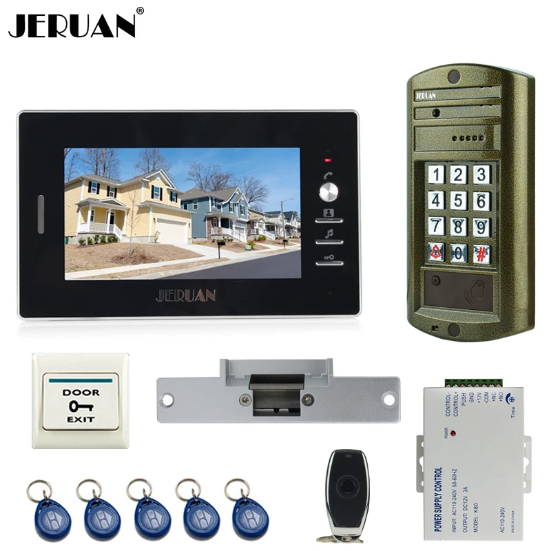 

Home 7 inch Video Door Phone Intercom System kit Metal panel waterproof password keypad HD Mini Camera +Electric Strike lock