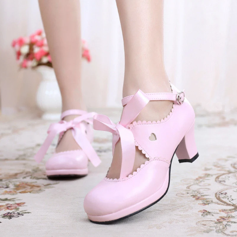Женские туфли лодочки из мягкой кожи с круглым носком на платформе|lolita shoes|party