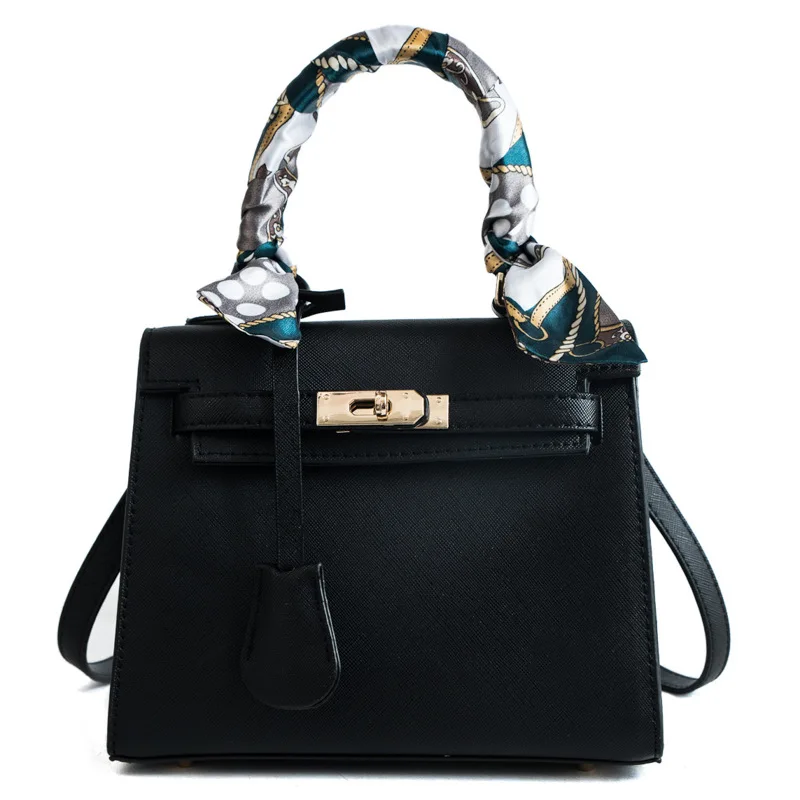 

European and AmericanStyle Stereotyped Lady's Bag 2019 Fashion Silk Scarf Hand-held Lock Button Single Shoulder Slant Lady's Bag