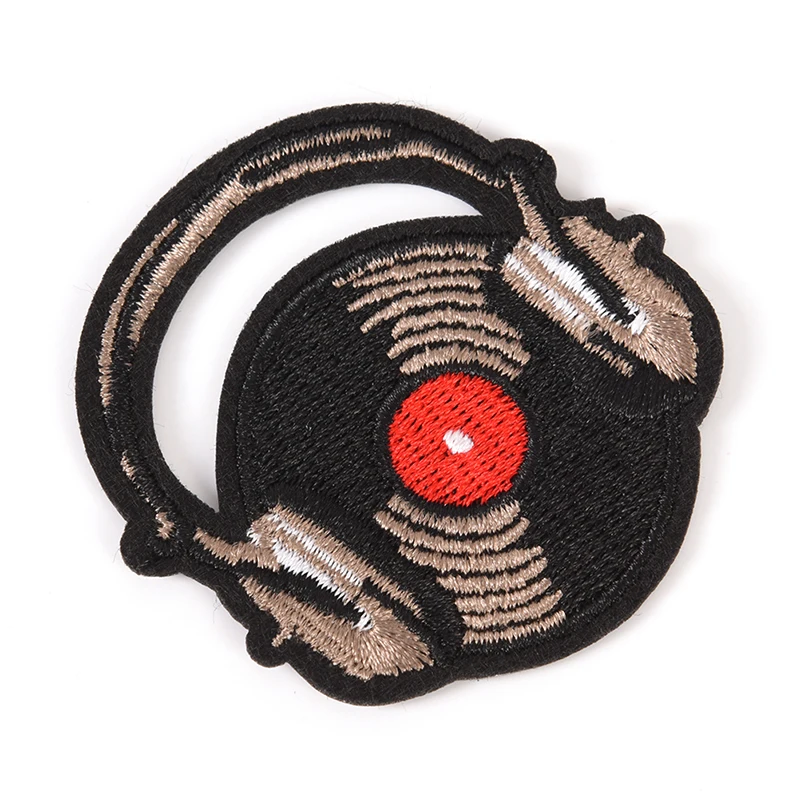 Music Record Badge Iron On Embroidered Patch Diy Applique Fabric Sewing Stickers Embroidery Patch For Bag Clothes