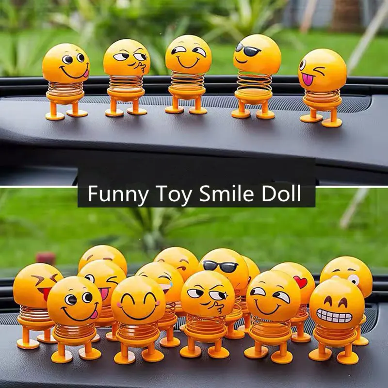 

Novelty Funny Toy Smile Doll Car Ornament Toys Emoji Shaking Head Car Automobile Interior Decoration Smiley Dolls Venting Toys