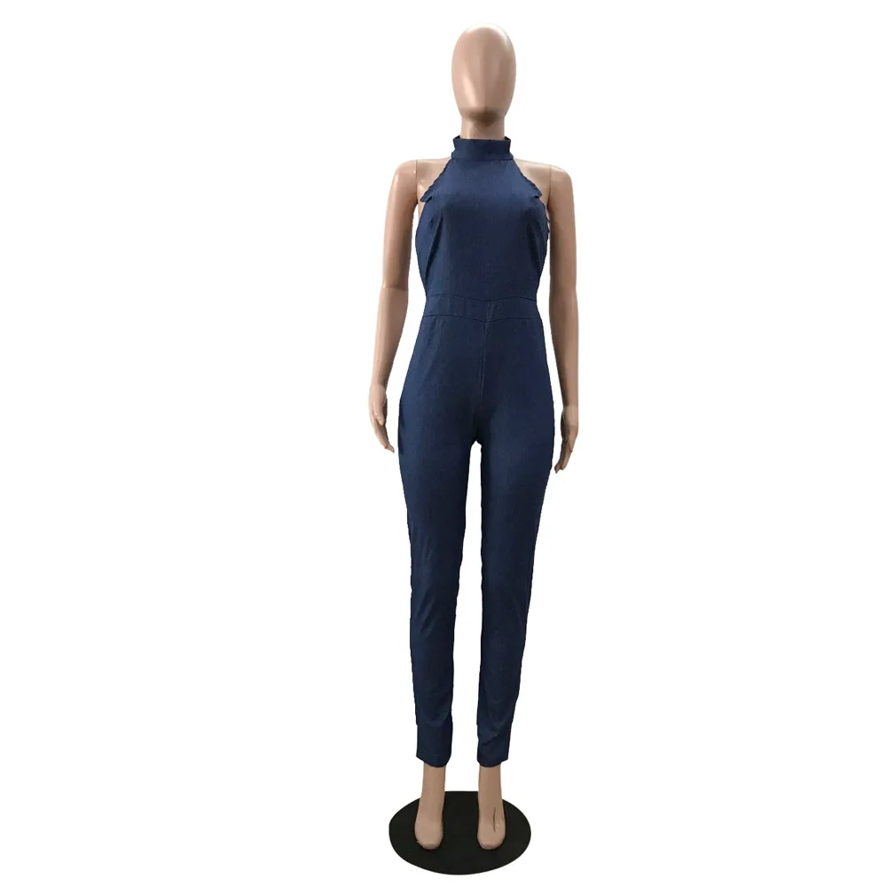 Rompers Women Zipper Blue Jeans Jumpsuit 2018 Summer Denim Long Pants Sexy Slim OL Overalls Jumpsuit Sleeveless One Piece Pants Jumpsuits and Playsuits
