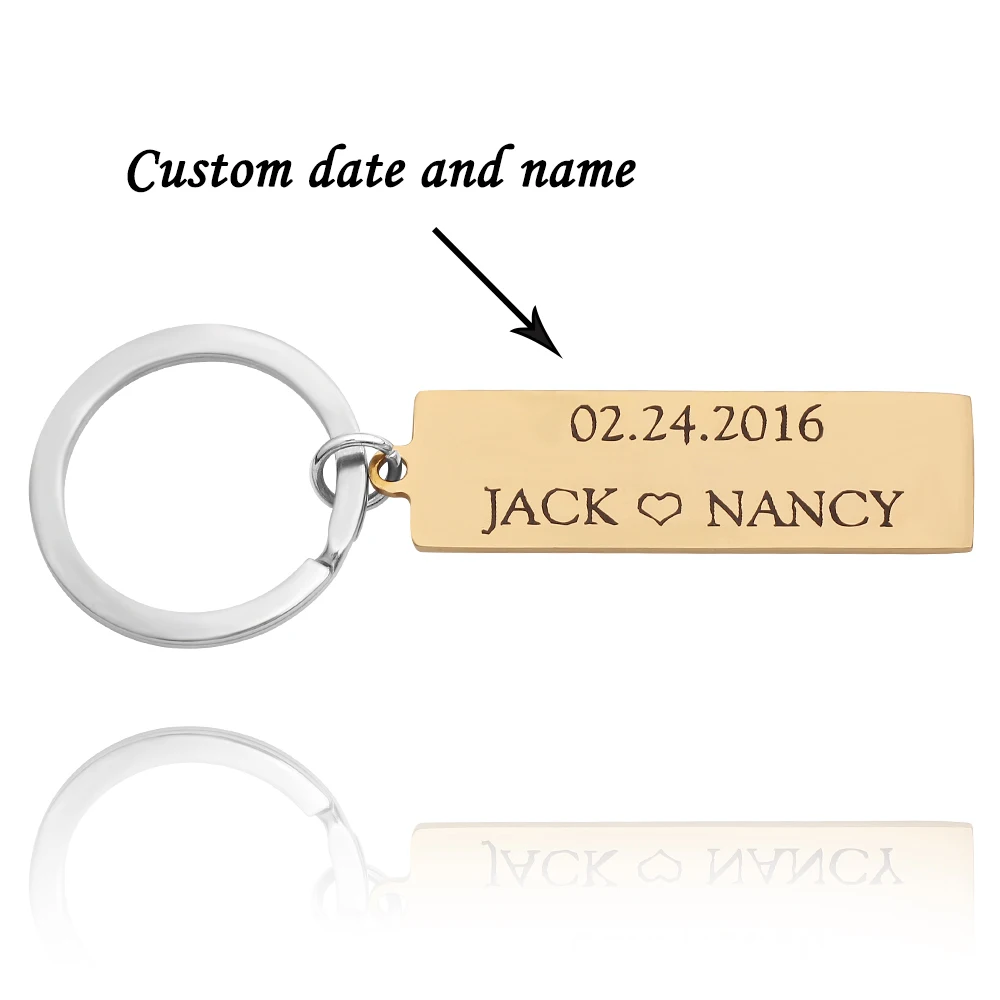 

Custom Engraved Name And Date For Couples Boyfriend Valentine Gifts Stainless Steel Keychain Fashion Jewelry Men Women Keyring