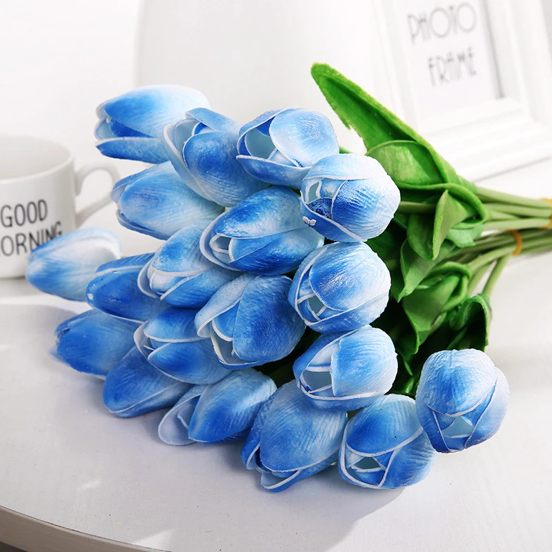 Tulipanes artificiales de alta calidad, tulipanes artificiales de tacto Real  azul para decoración del hogar, Mini tulipanes de flores blancas de PU, 1  ud.|Flores artificiales y secas| - AliExpress