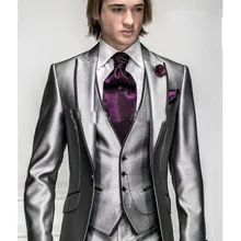 Корея-сатин яркое серебро с черными полями мужской Жених Свадебный Смокинг Выпускной/официальный костюм/лучшие мужские смокинги/костюм жениха