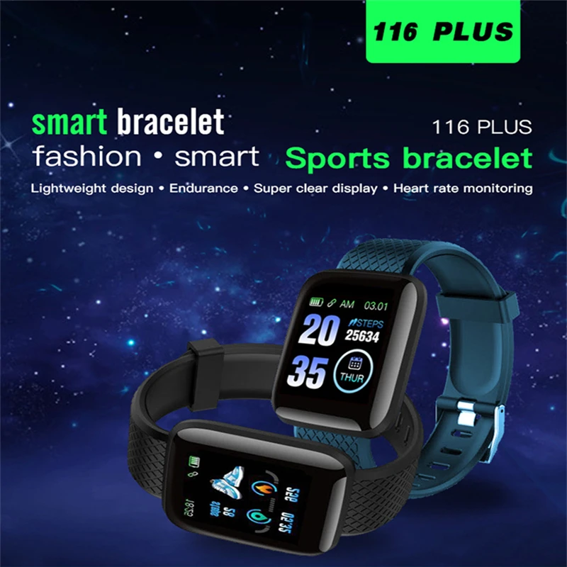

116Plus Smart Bracelet Blood Pressure Watch Waterproof Fitness Tracker Watch Heart Rate Monitor Pedometer Smart Band Women Men
