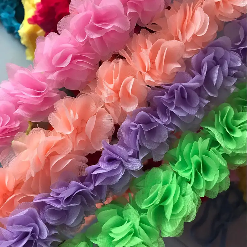 

1 yard / 26 flowers 8 leaves flowers Chiffon 3D Flowers Clothing accessories