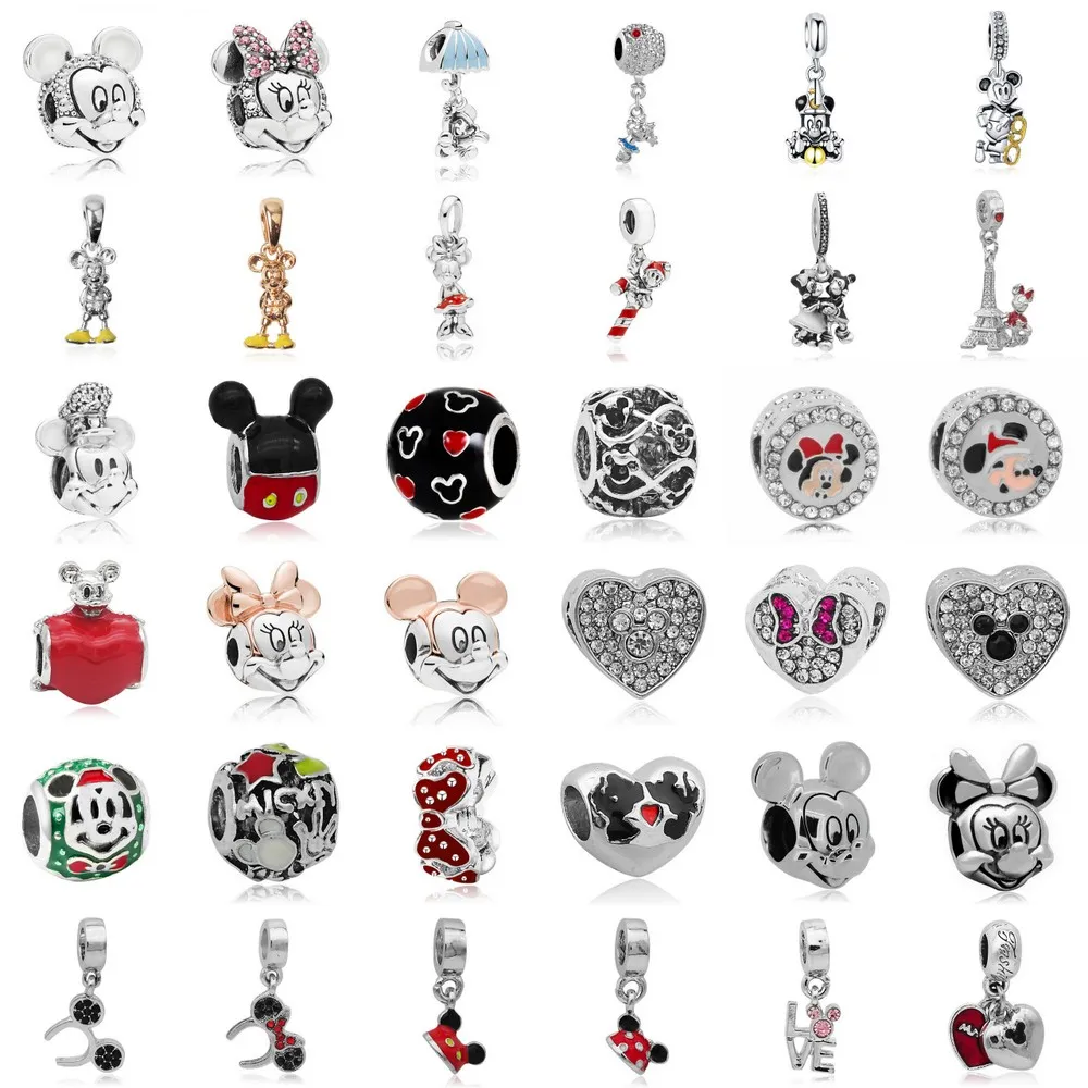

Dropshipping 2019 Pendant Beads Mickey Minnie Cartoon Crystal Beads Fit Original Pandora Charms Bracelets DIY Women Jewelry