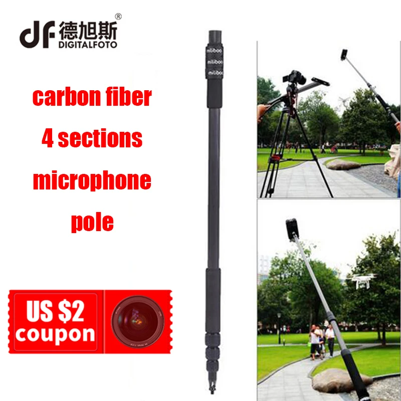

DIGITALFOTO MILIBOO portable carbon fiber 4 sections microphone pole Handheld Grip Support Rod Flash Light Boom for recording