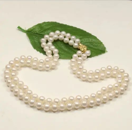 

08151 2 ROW l AA 9-10MM Beautifu White South Sea Pearl Necklace 14K