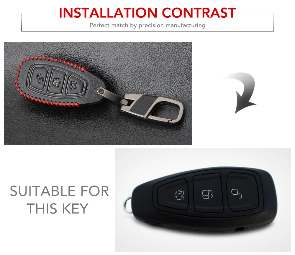 Genuine Leather Car Remote Key Cover Case For Ford Focus 3 4 ST Mondeo MK3 MK4 Fiesta Fusion Kuga 2013 2014 2015