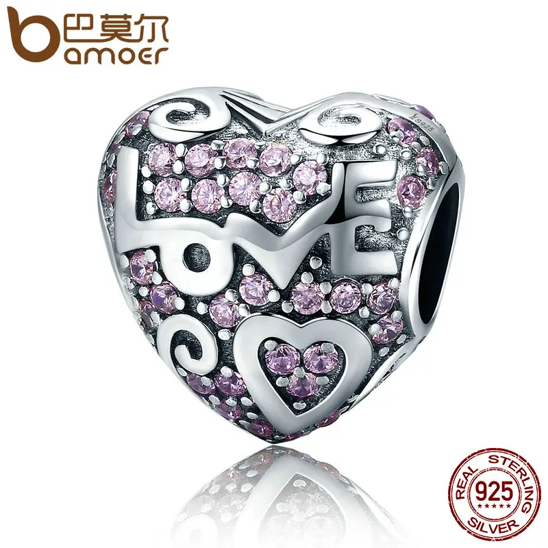 

BAMOER Authentic 925 Sterling Silver Love Song Love Pave CZ Charms Beads fit Women Bracelets Necklaces Jewelry Making SCC422