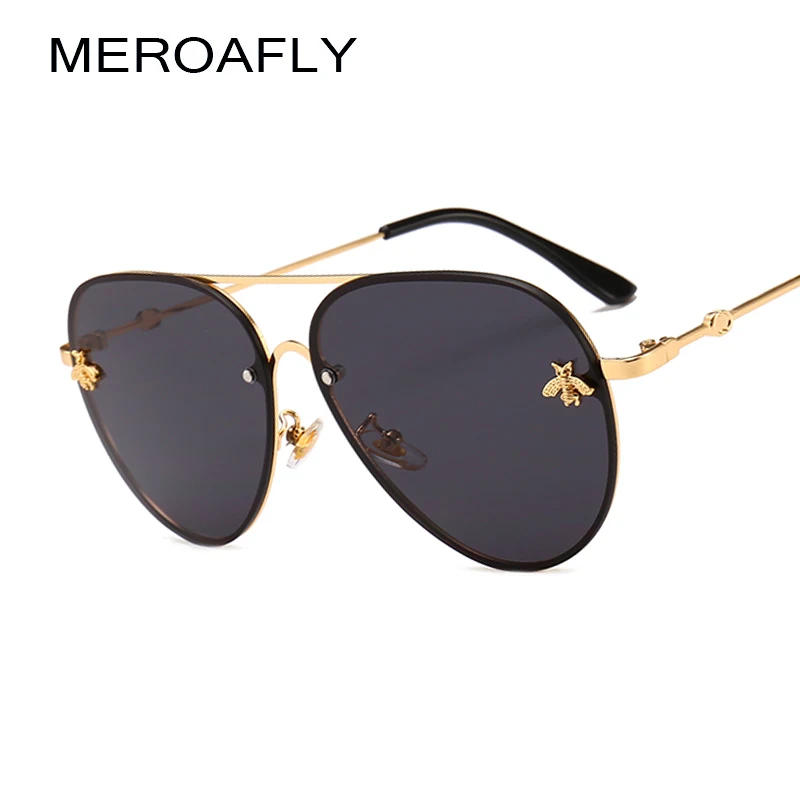 

MEROAFLY Bee Pilot Sunglasses Vintage Glasses Shades for Women Men Metal Frame Fashion New Designer Sunglasses Women Accessories