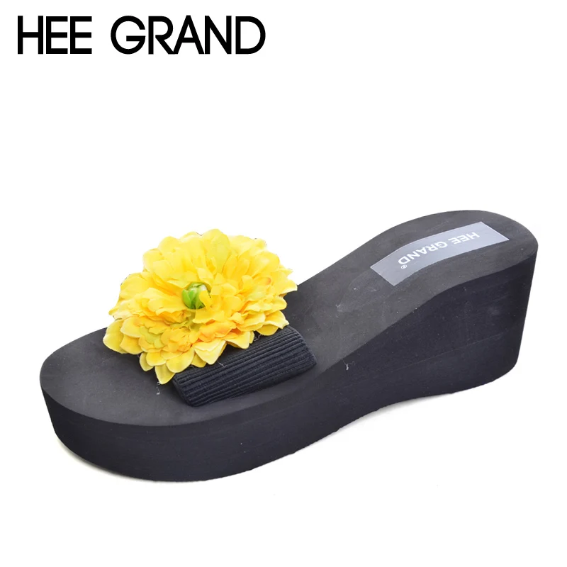 

HEE GRAND Flowers Wedges 2017 Summer Platform Flip Flops Slip On Creepers Casual Shoes Woman 8 Colors Size 35-42 XWT639