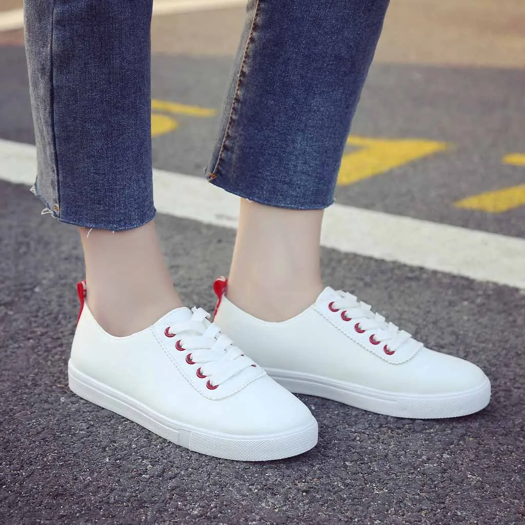 

YOUYEDIAN Sneakers Women 2018 Flat Leather Casual Shoes Lace Up Platform Sneakers White Tenis Feminino Womens Shoes