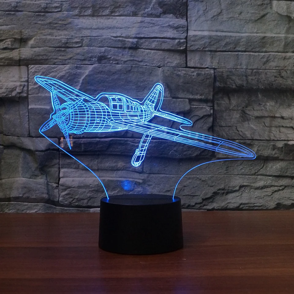 Bedroom Decoration Kids Sleep Light 3D USB Fix-Wing Aircraft Table Lamp LED Colorful Plane Night Light For Birthday Holiday Gift