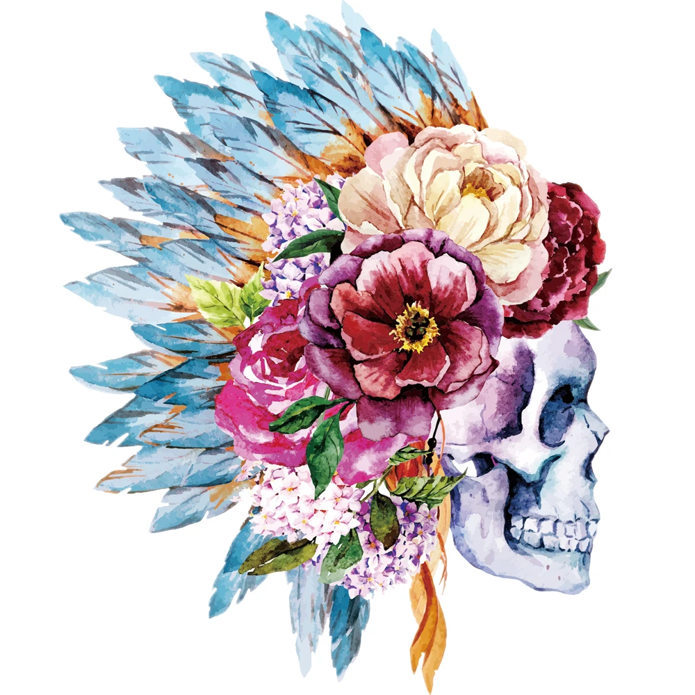 

Hot Cool Skull Flowers DIY Patches Heat Transfer Iron On Patch A-level Washable Sweater Clothes Stickers Easy Print Irons