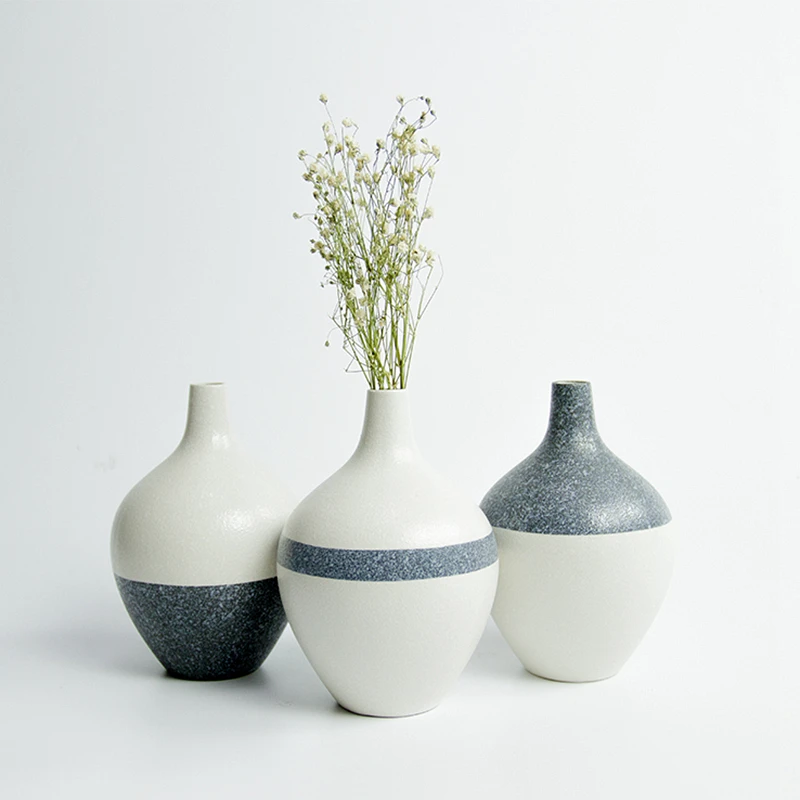

Set of 3 Japanese Style Ceramic Vase Snowflake Glazed Round Flower Vase Home Decor Craft Porcelain Hydroponic Container