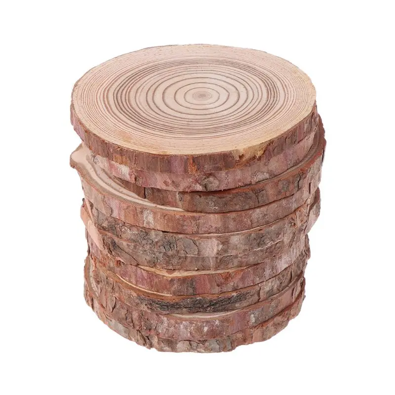 10 Pcs/Bag Natural Wood Slices Plate Round Wooden Chips Disc For DIY Craft Ornament Props Household Coasters - Color: 10cm
