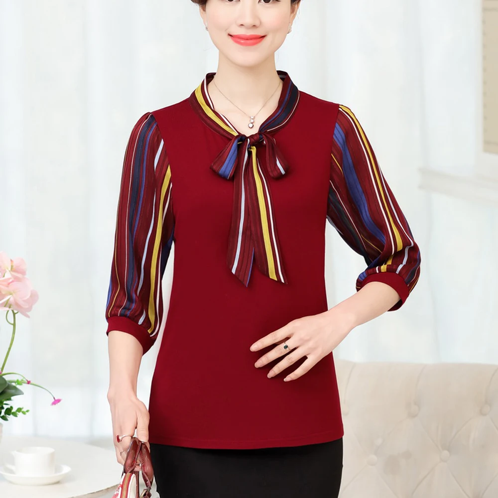 Женская шифоновая блузка в полоску с рукавом три четверти|silk blouses shirts|chiffon silk