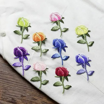 

9Pcs/Lot Appliques Embroidered Cloth Stickers Iittle Rose Bud Sew on Embroidery Stickers DIY Patch Clothing Appliqued Badges