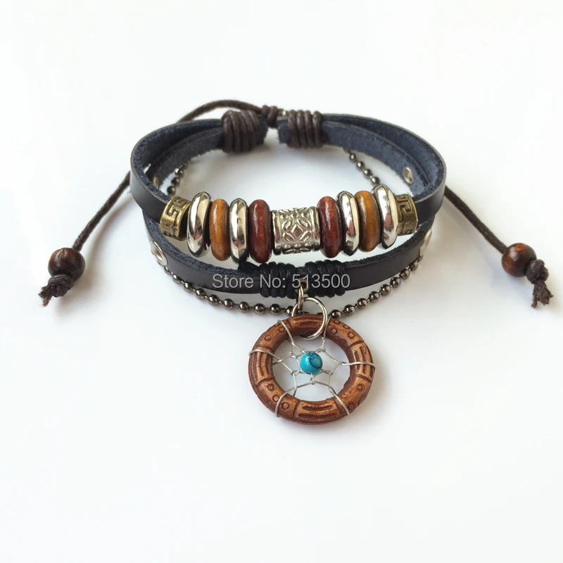 Cool Unisex Men Women Metal Studded Surfer Leather Bracelet Wristband