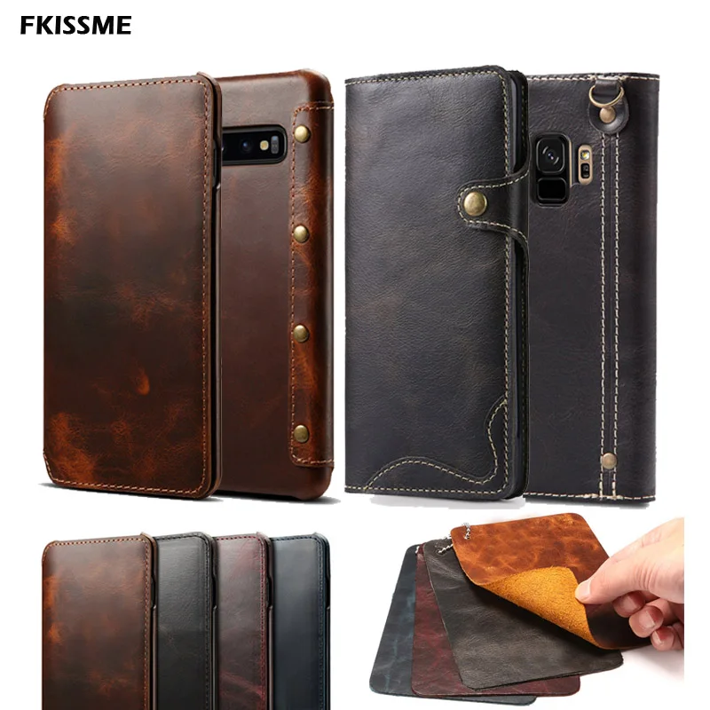 Luxury Real Cowhide Genuine Leather Case For Samsung Galaxy S20 Ultra Note 10 Plus Note 20 9 8 S8 S9 S10 Plus Retro Wallet Cover