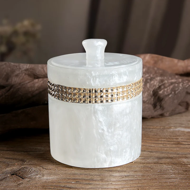White with diamond jewelry box necklace ring earring bracelet swab cotton pad boxes toothpick cans simple storage box