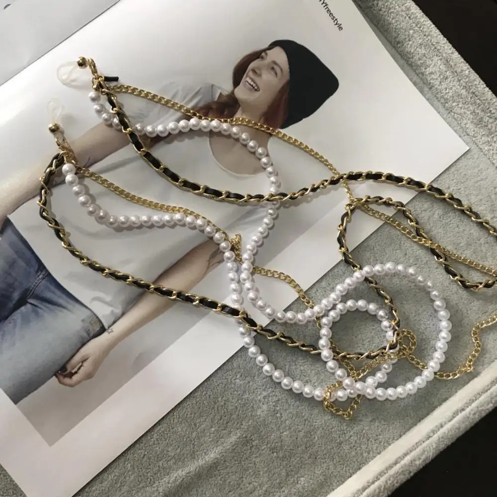 

Fashion Pearl Leather Glasses Chain Trending Luxury Golden Silver Glasses Holder Lanyard Straps Neck Chain