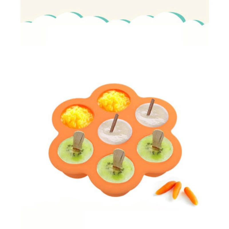 

7 Grids Food Grade Silicone Ice Tray Thicken Irregular Shape DIY Fruit Cake Ice Cream Ice Molds Kids Food Container With Lid