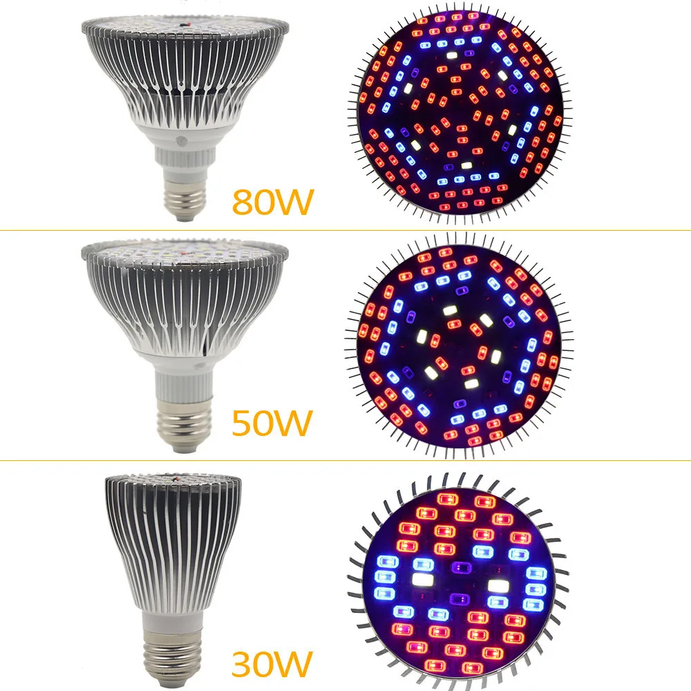 30 Вт/50 Вт/80 Вт E27 полный спектр UV + IR светодиодный растет свет лампы для растений и гидропоники Системы расти/Блум освещения AC85-265V