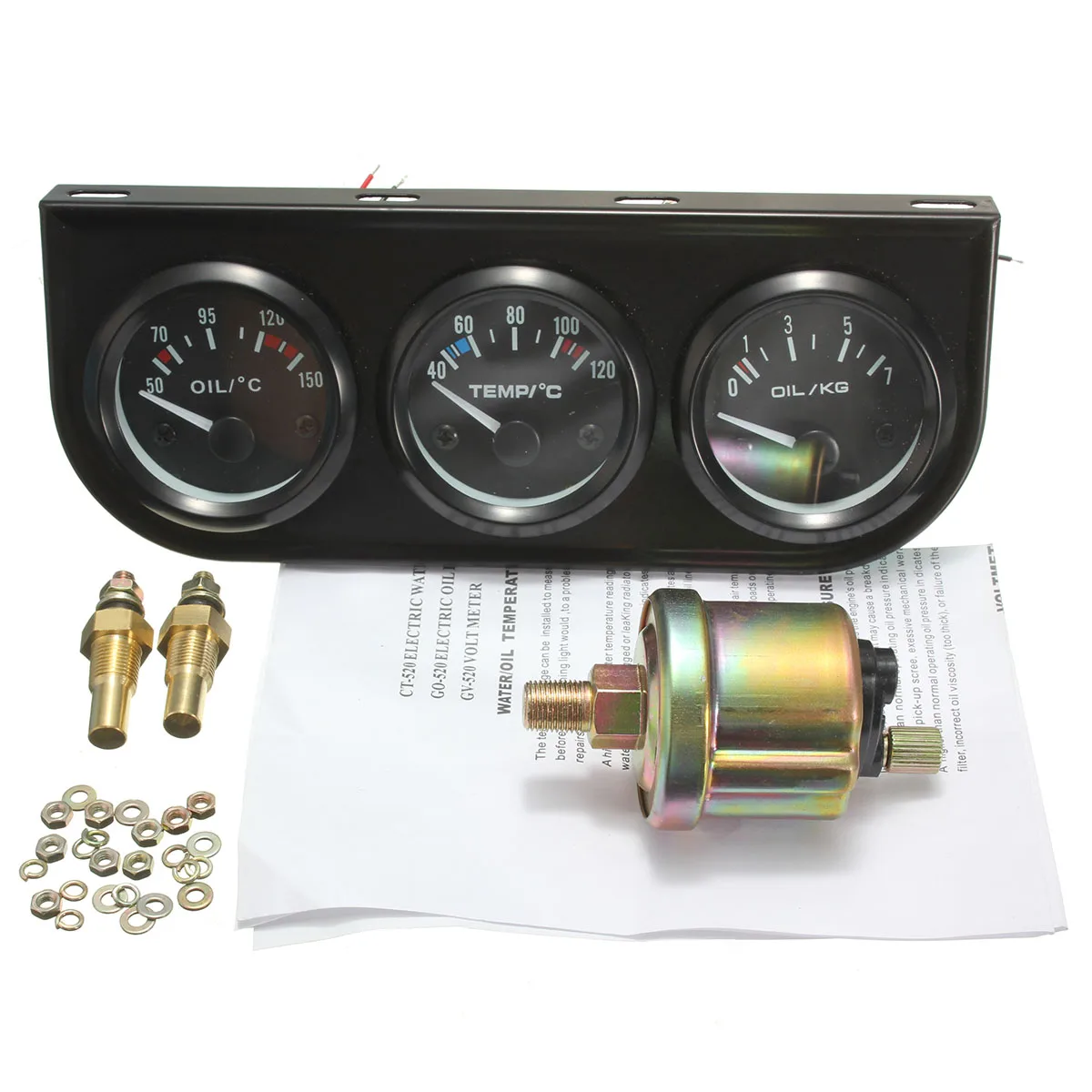 2 Inch 52mm Oil Temp Water Temp Oil Pressure 3 Electronic Gauge Kits w