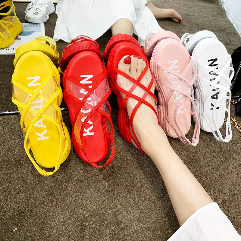 2019 Jelly Shoes Female Sandalias Plataformas Yellow Sandale Peep Toe Chunky Sandals for Women Femme Platform Sandalia Feminina
