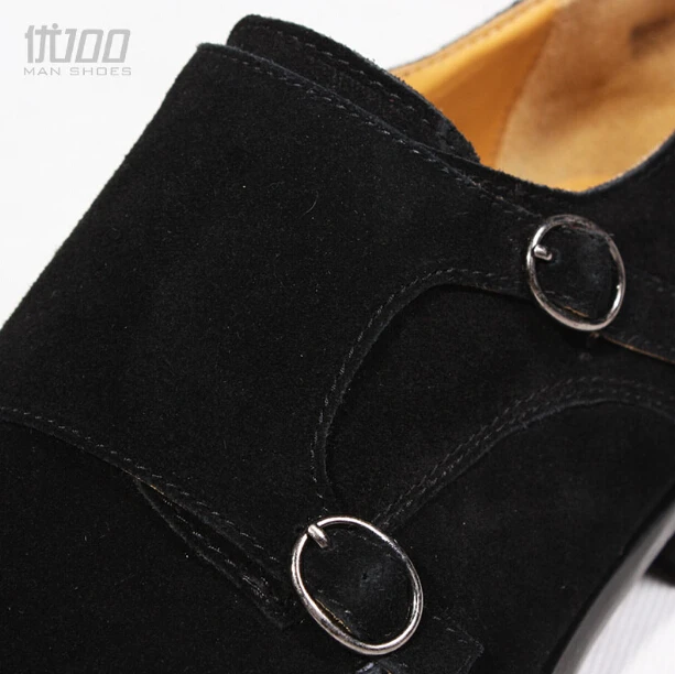 Итальянская мужская обувь ручной работы из натуральной замши, черные/коричневые Монки с двойной пряжкой и круглым носком, деловые туфли вечерние