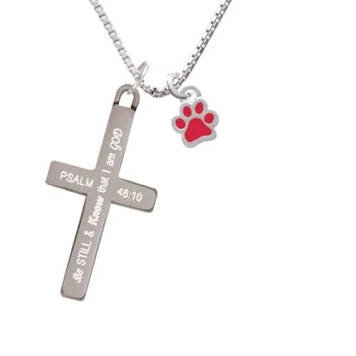 Mini Translucent Red Paw - Be Still and Know - Cross Necklace (1)